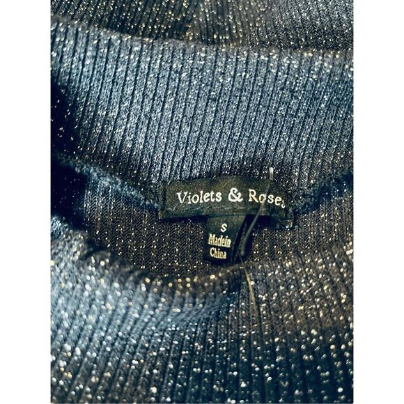 Violets & Roses Women’s S Metallic Long Sleeve Mock Neck Pullover Top in Night S - Picture 6 of 11